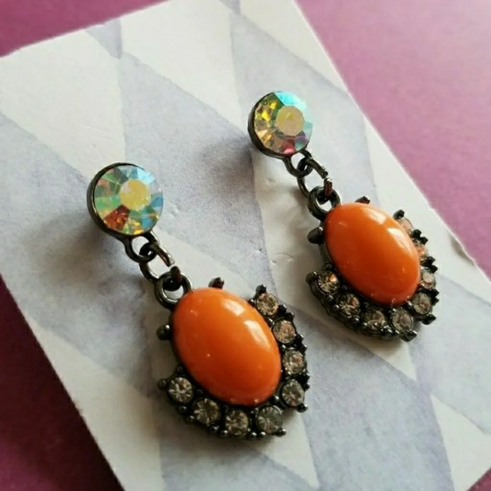 Earrings orange dark silver Boho dangle